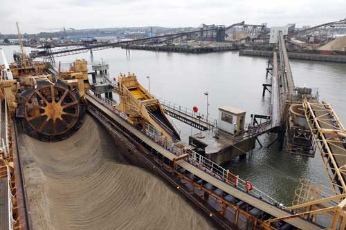 Sand Falcon: dredger unloading its cargo of marine aggregates at Angerstein Wharf on the Thames (Image credit: British Marine Aggregate Producers Association)