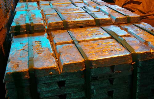 Zinc ingots: produced at Skorpion Mine, Namibia (Image credit: BGS/NERC)