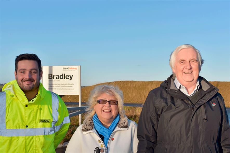 Jack French (right) with his partner Tina Old and (left) Lewis Stokes of The Banks Group at the Bradley surface mine