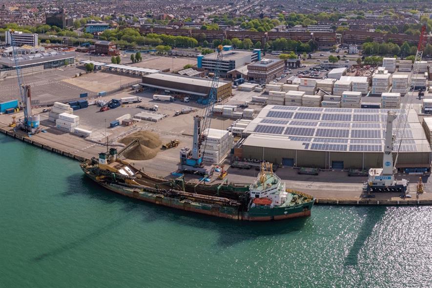The delivery into the Port of Portsmouth is the first of a regular delivery of materials to serve local construction demand. Photograph: Brett