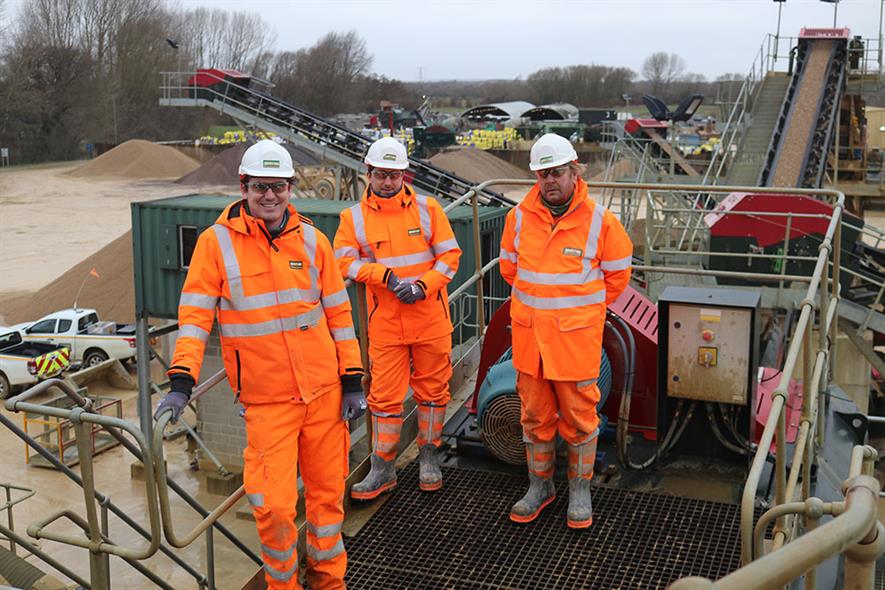 Gill Mill quarry manager Ben Strickland, left. with the as the supervisory team at the award-winning quarry in Oxfordshire. Photograph: Keith Whitlock
