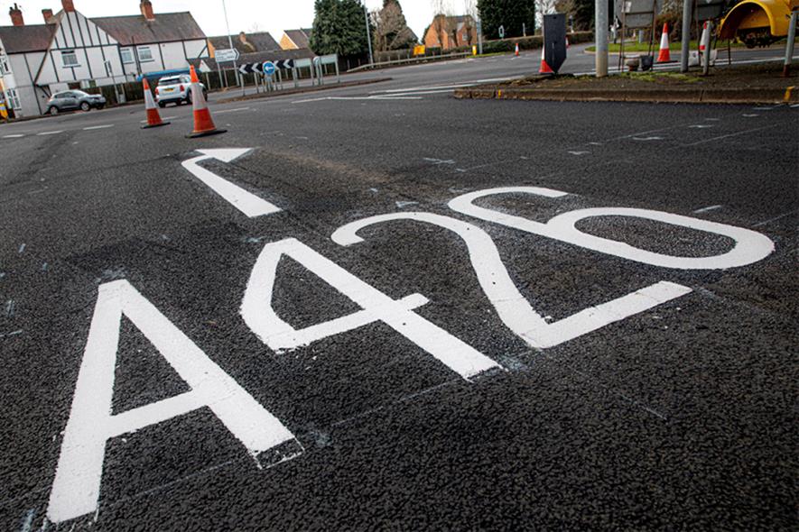 Tarmac says the combination of used tyres and warm mix asphalt technology saves more than 14 tonnes of CO2. Photograph: Tarmac