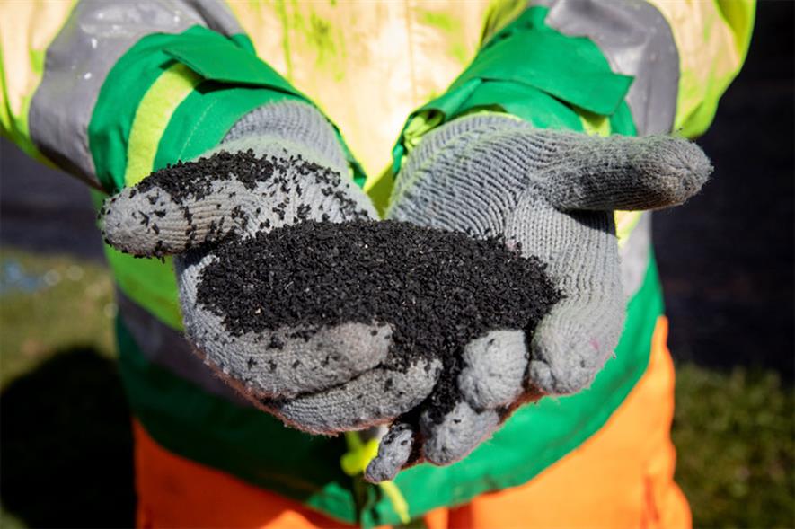 Up to 750 waste tyres can be reused for every kilometre of highway surfaced with the new material, according to Tarmac
