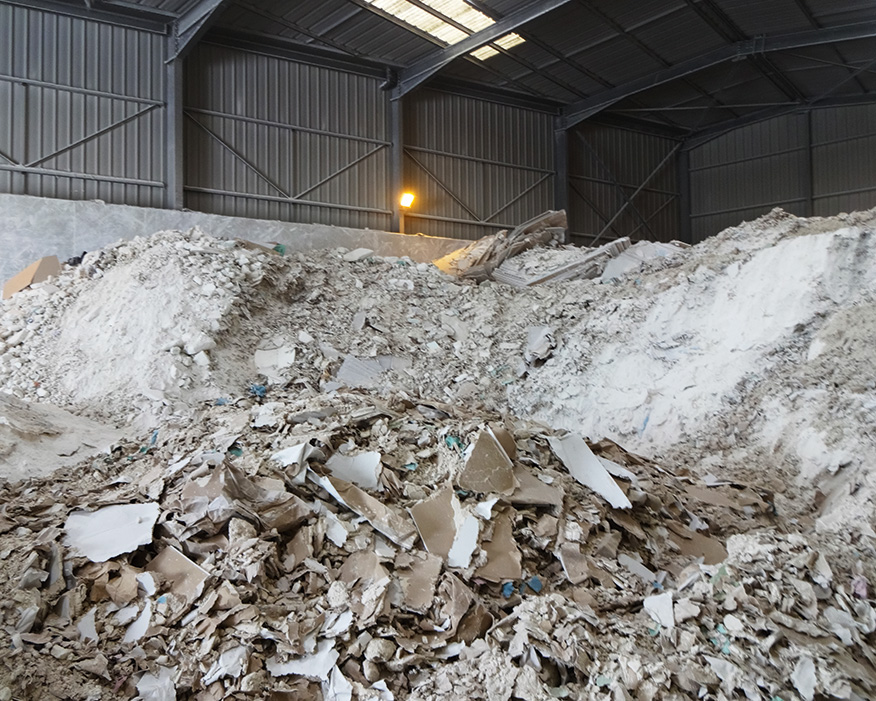 Gypsum can be recycled from demolition waste. Photograph: GtoG Project