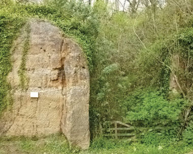 The entrance to Dunscombe quarry with masons' marks on the stone (credit: Sue Penaluna)
