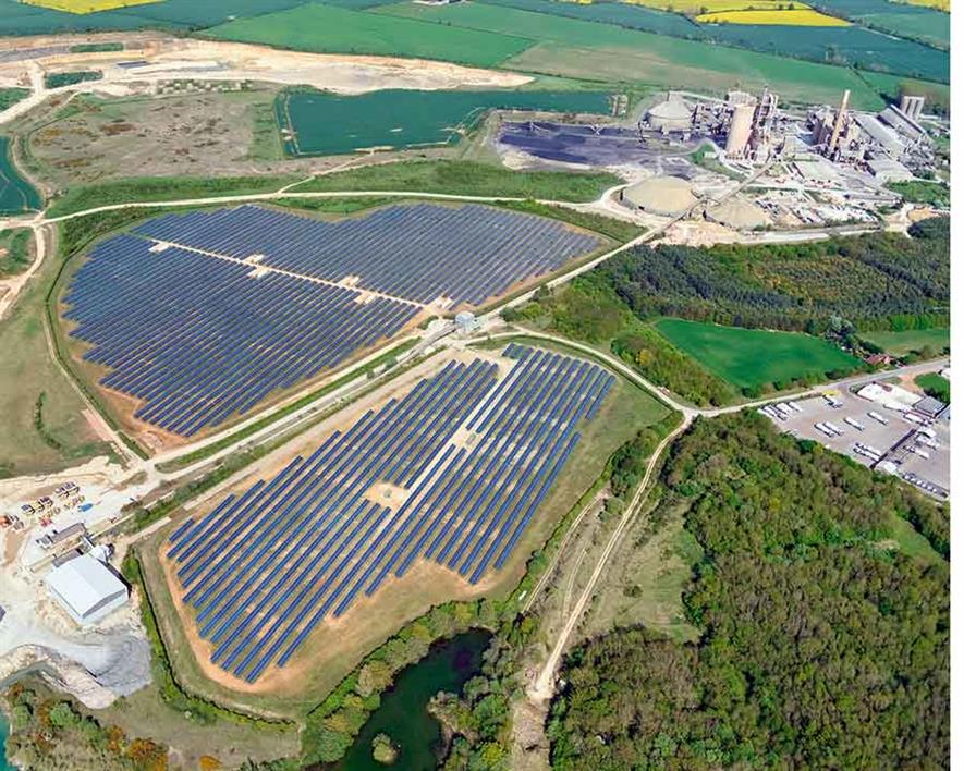 The 58,000 solar panels provide 13% cent of the electricity used by Ketton cement works. Photograph: Hanson