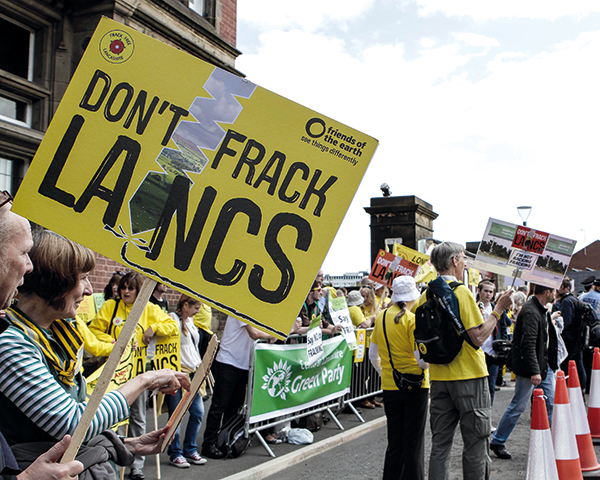 Anti-fracking rally outside Lancashire County Council in June 2015. Photograph: Friends of the Earth