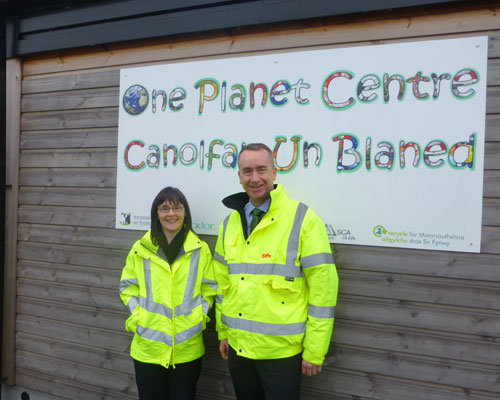 Rachel Jowitt, waste strategy and resources manager and Biffa’s Steve Oulds at Monmouth County Council’s One Planet Centre, Llanfoist