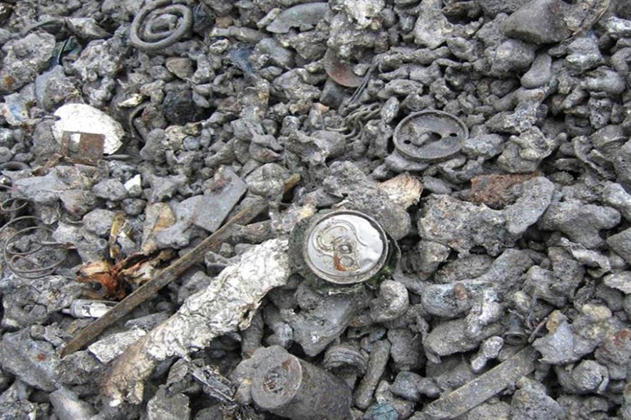 Incinerator bottom ash containing aluminium. Photograph: Alpuro