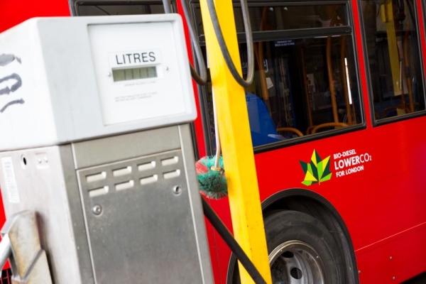 A London bus fills up on a blend of 80% regular diesel and 20% biodiesel. Picture: TfL