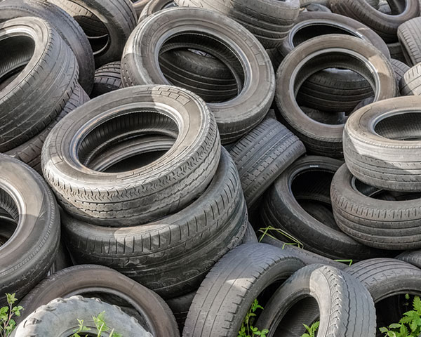 End-of-life tyres can be used for crumb rubber. Photograph NTEC