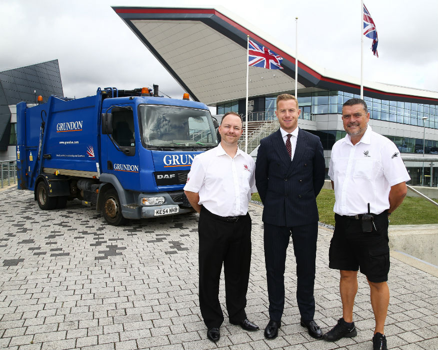 Grundon's Stephen Hill centre with Silverstone's Lee Thomas, left. Picture: Grundon
