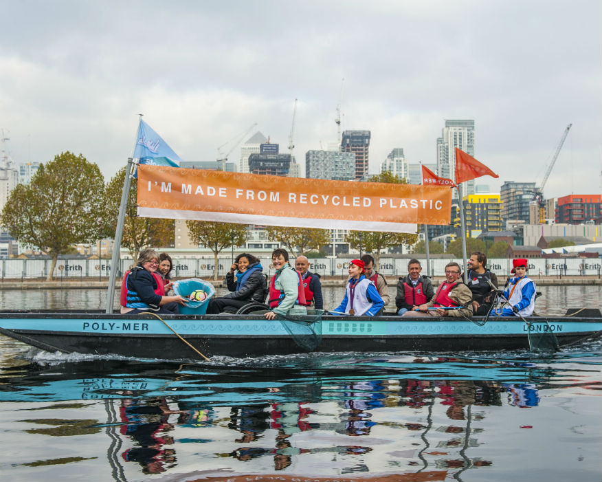 Poly-Mer is the world’s first boat made from 99% recycled plastic waste. Picture: Hubbub