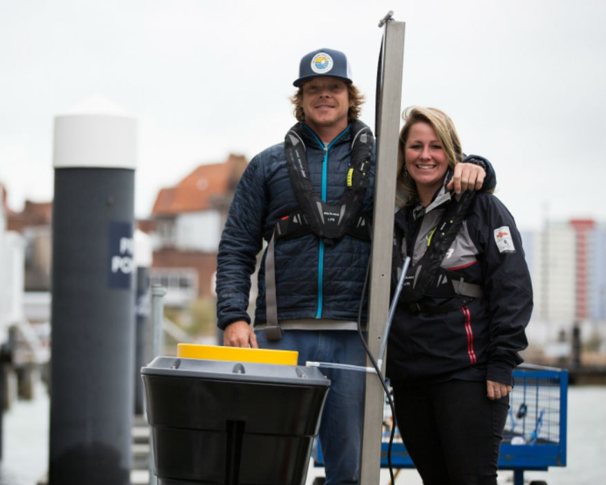 Pete Ceglinski and Jo Grindley with the Seabin. Picture: Seabin Project