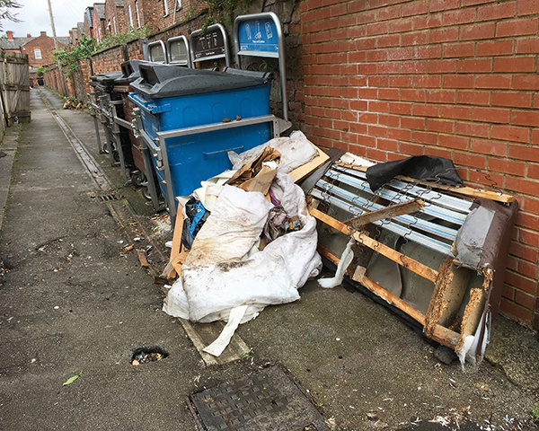 Waste dumped in Moss Side, Manchester. Photo: Dr. Simon Pardoe/Upping It