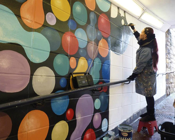 Paint saved from landfill brightens up Bradford. Photograph: Community Repaint Network
