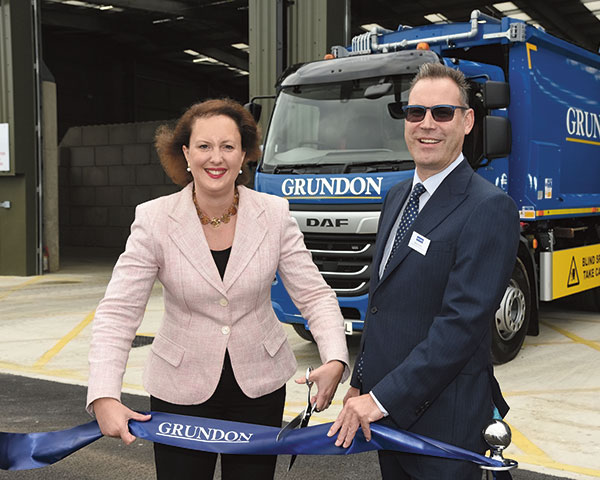 MP Victoria Prentis cuts the ribbon at Banbury alongside the company's Neil Grundon. Photo: Grundon