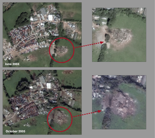 Satellite photographs of a mound of ash showed illegal activity had been occurring for some time