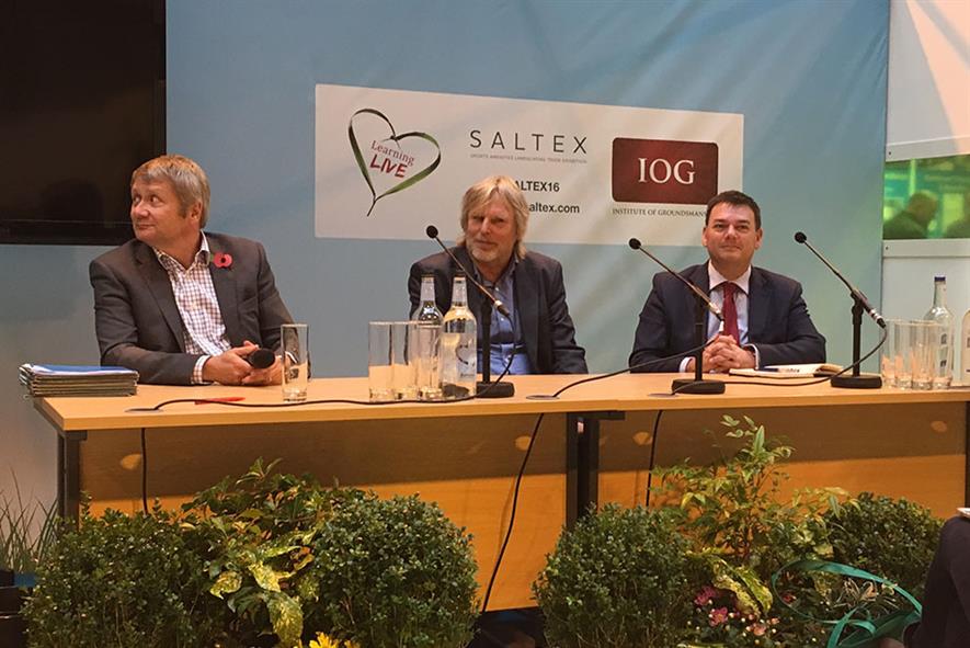 Amenity Forum debate panel at IoG Saltex 2016: L- R Mark De Ath, Will Kay, Stephen Jacob - image: HW