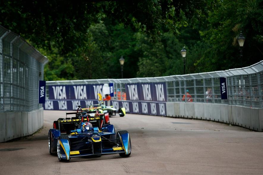 Formula E drivers race in Battersea Park in 2015. Image: Formula E
