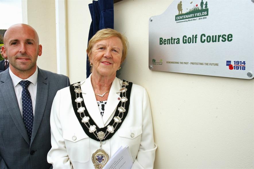 Mayor Audrey Wales, left, with Fields in Trust's Terry Housden. Image: Supplied