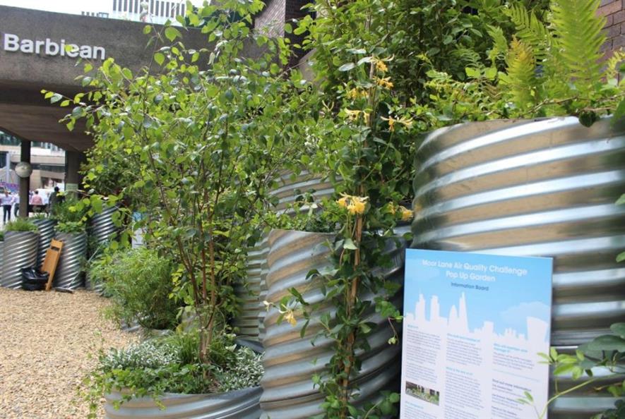This pop-up garden next to The Barbican is part of a Low Emission Neighbourhood (LEN). Image: City of London Corporation