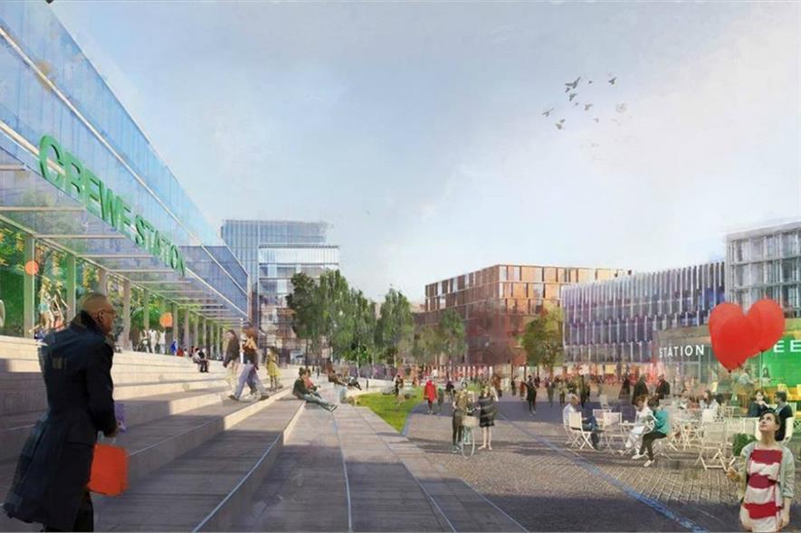 Artist impression of public realm design for Crewe Station. Image: Cheshire East Council