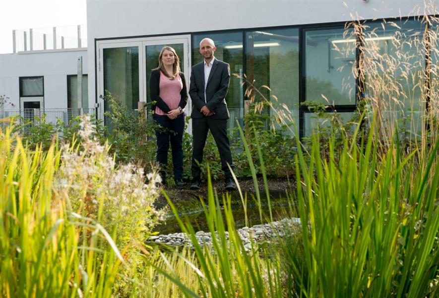 Adele Brooks and Ed Wall in the wetland roof garden