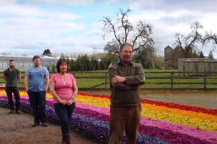 Still from Reynard Nursery's Florainbow with Garry Young in front - image: YouTube