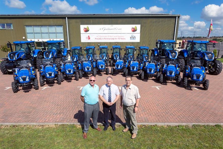 AC Goatham directors Steve Everard (left) and Clive Goatham (right) with Haynes Agricultural salesman , Jeremy Cloude - image: AC Goatham & Sons