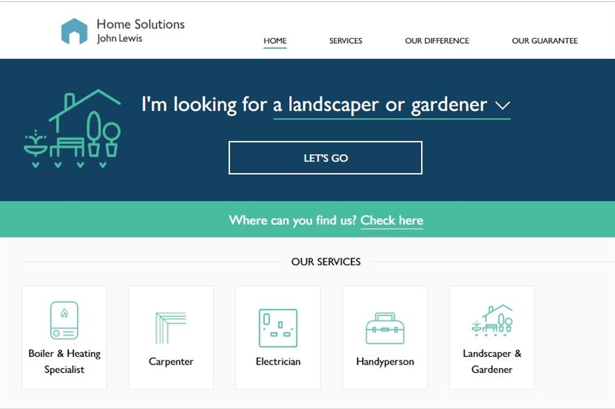 Screenshot of the Home Solutions website. Image: John Lewis