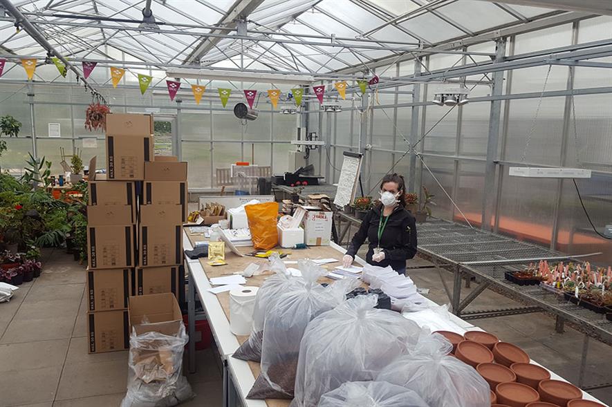 Horticulture teacher Opal Rowe boxes up materials for students to work on at home - image: SRUC
