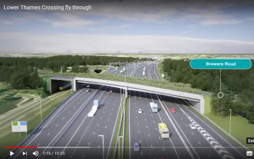 Still from the YouTube video showing green bridges. Image: Highways England/YouTube
