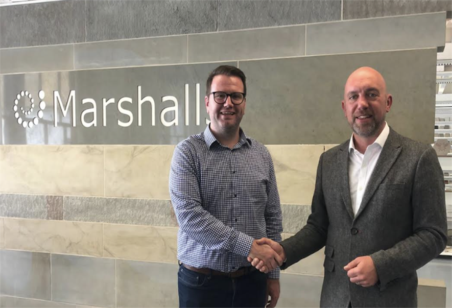 Chad Mahoney (left), territory manager, CarbonCure Technologies and Chris Griffiths, head of product sustainability, Marshalls (Credit: Marshalls) 