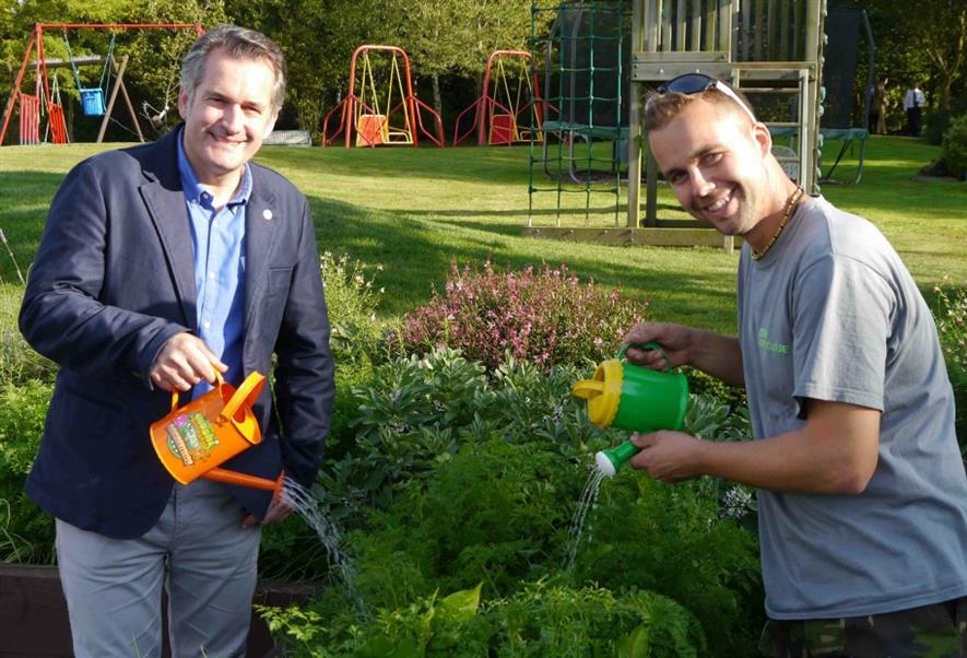 Matthew Wilson (left) and designer Matthew Eden get watering
