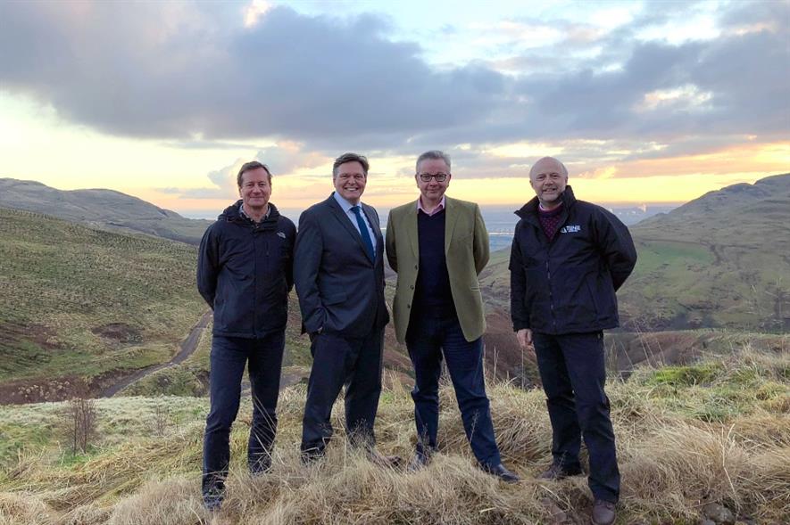 Left to right: Stuart Goodall, Stephen Kerr, MP for Stirling, Michael Gove, Tim Liddon. Image: Confor