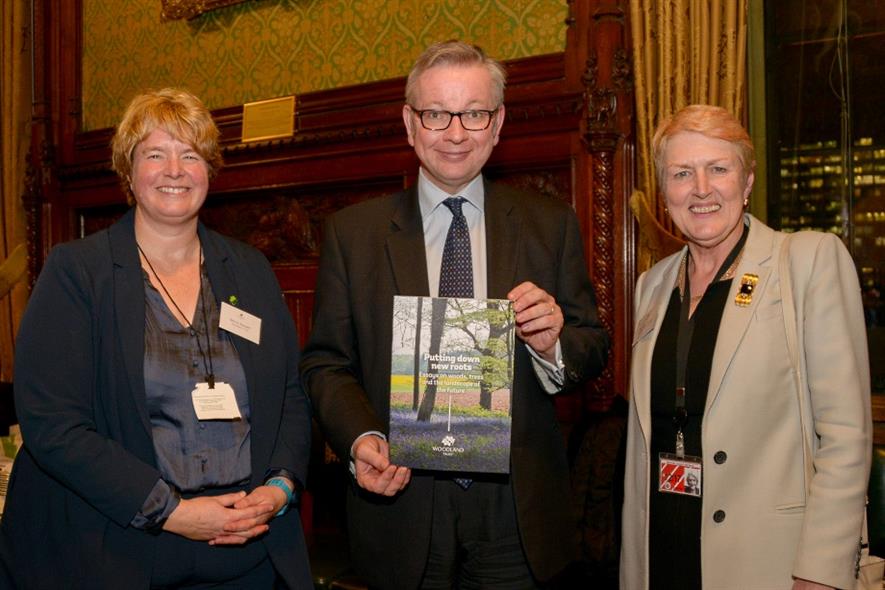Michael Gove flanked by Beccy Speight (left) and Baroness Young - image: Phil Formby/WTML