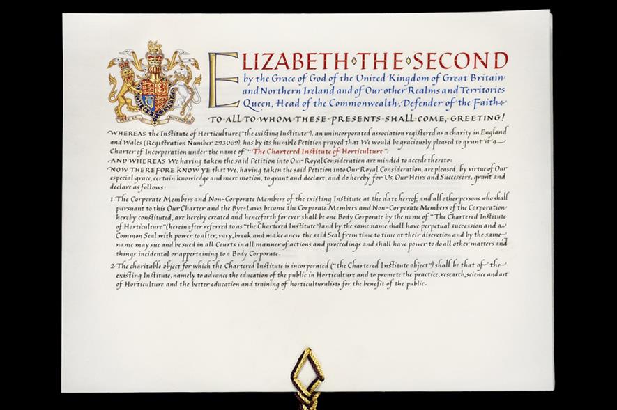 Granting of Royal Charter benefits horticulture institute Horticulture Week