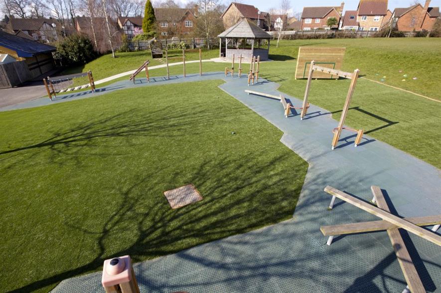 A school playground fitted with Perfectly Green turf. Image: Dwyer Group