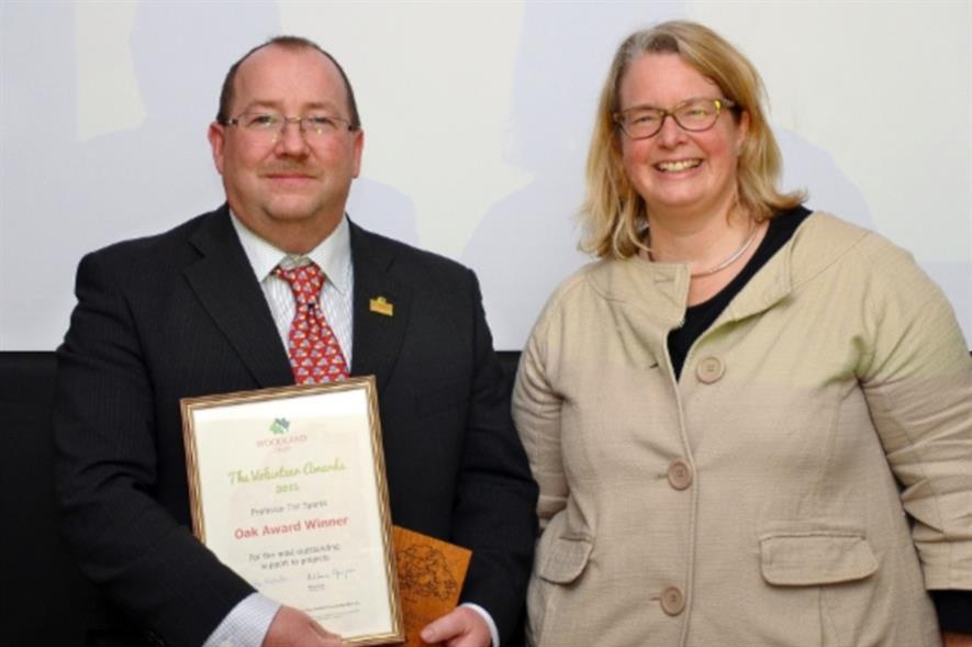 Sparks receives awards from Woodland Trust chief executive Beccy Speight - Image: WT
