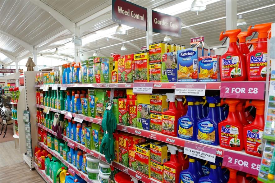 Weed killer range in garden centre