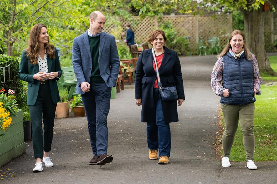 The Duke and Duchess of Cambridge with Fields in Trust chair Jo Barnett and Janet McArthur of the Friends of Starbank Park - credit: FIT