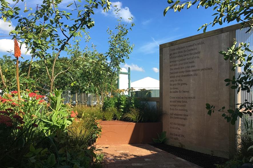 The garden on display at RHS Tatton Park, complete with poem. Image: supplied