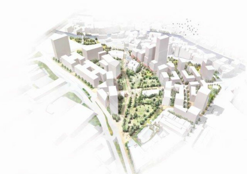 Visualisation of the masterplan shows the importance of the park. Image: Vastint