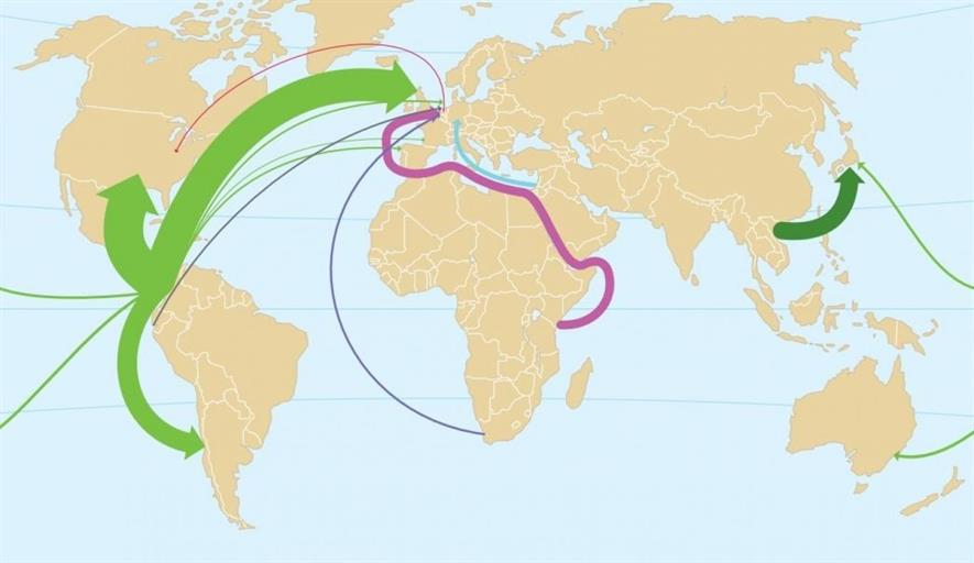 World Flower Map 2021 showing export trade routes
