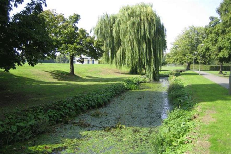 Pymmes Brook in Oak Hill Park, Barnet. Image: © Nigel Cox - geograph.org.uk/p/235920