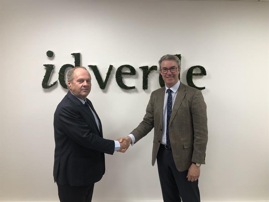 Hervé Lançon, CEO, id verde group, left, with Andy Brown, corporate accounts manager at The Toro Company.