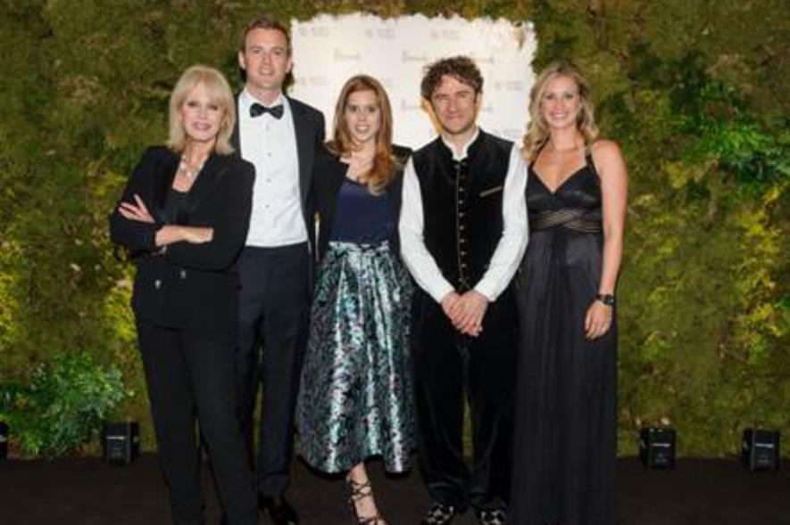 Gala guests Joanna Lumley, Freddie Andrewes, Princess Beatrice, bridge designer Thomas Heatherwick and Holly Branson. Image: Supplied