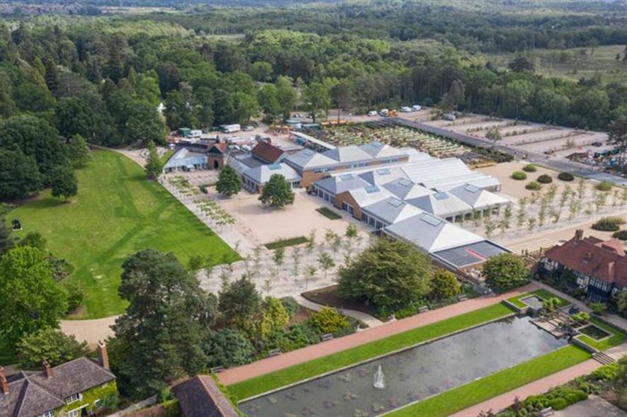 Aerial shot of the RHS Wisley's Welcome Building