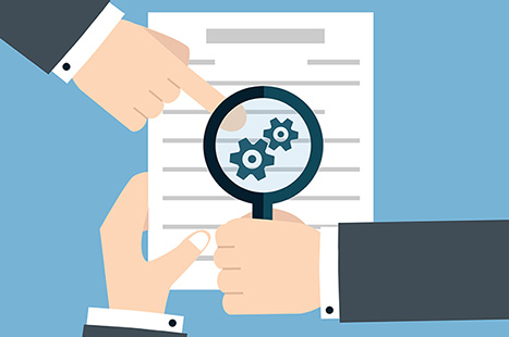 Illustration of a magnifiying glass inspecting a document